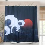 Spanker Space Artistic Navy Blue Japanese Asian Style The Great Wave Off Kanagawa Anime Painting Waterproof Fabric Art Bath Shower Curtain, Bathroom Accessories Set Decor, 72"x72"