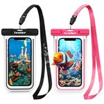 ivoler Waterproof Phone Pouch, 2-Pack IPX8 Universal Fluorescent Design Waterproof Case Dry Bag for swimming Compatible for iPhone 15 14 13 12 11 Pro Max XR,Samsung,Huawei etc up to 7" (Black+Rose)