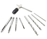 VEBE M3-M6 Adjustable T-handle Tap Wrench + 4 pcs M3 M4 M5 M6 Machine Screw Metric Thread Plug Taps Set + 4 pcs Drill Bits Set