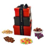 Gift Tower Filled with Roasted Cashews, Chocolate Covered Almonds, Truffles and Jelly Bellies Christmas Gourmet Food Prime Thanksgiving Delivery Idea for Men & Women Get Well Sympathy Fathers Mother & Valentines Day