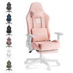 Dowinx Gaming Chair with Massage Lumbar Support, Suede Fabric Ergonomic Computer Chair with Footrest for Adults, High Back Reclining Game Chair for Office Gaming, Pink