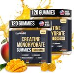 EcoWise Wellness Creatine Monohydrate Gummies 5g, Chewables Gummies for Men & Women, Increase Strength & Build Muscle, Energy Boost - Gluten-Free, Sugar Free, Vegan - 120 Count, Mango, Pack of 2