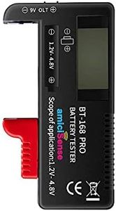 amiciSense Digital Battery Tester Bt-168 Pro Voltage Indicator For 1.2V-4.8V Aa Aaa C D 9V 3V 18650 16340 14500 Lithium Battery, Battery_powered, Black