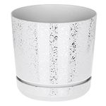 KORAD WHITE WITH SILVER FLECKS flower indoor plant pot with saucer plastic gloss modern decorative planter with drainage holes (14 cm - 5.5 inch)