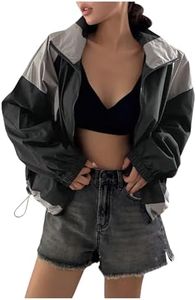SweatyRocks Women's Lightweight Windbreaker Patchwork Zipper Sport Jacket Coat Outerwear Dark Grey Medium