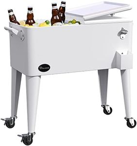 YITAHOME 80 Quart Rolling Cooler Cart with Bottle Opener Drainage, Portable Patio Cooler Rolling on Wheels, Outdoor Rolling Beverage Cart Drink Cooler for Patio Pool Deck Party Cookouts (White)