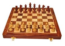 PALM ROYAL HANDICRAFTS Handmade Foldable Magnetic Chess Board Set Wooden with Magnetic Pieces and Extra Queens for Kids and Adults (14x14 Inches, Brown)