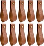 10 Pcs Brown Lychee Stria Leather Wall Hooks, Leather Curtain Rod Bracket, Leather Curtain Rod Holder Retro Strap Hangers with Screws for Hanging Towel Tapestry Canoe Paddle, Boho Farmhouse Style