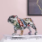 XIAOMAGG French Bulldog Statue Modern Home Decor Creative Graffiti Colorful Resin Art Figurines for Office Standing Collectible Bedroom Trendy Animal Living Room Ornaments (Orange-B)