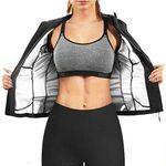 Gotoly Women Sauna Suit Waist Trainer Jacket Slimming Fitness Sweat Tops Long Sleeves Fat Burner Body Shaper Zipper Workout Shirt (Black, Large)