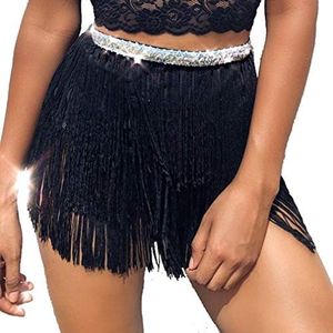 Women's Sequin Tassel Skirts Rave Fringe Hip Scarf for Festival (Black-2)