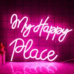 My happy place Neon Sign, Pink Letter Neon Signs for Wall Decor, Led Neon Sign, Neon Lights with USB Powered for Bedroom, Gameroom, Bar, Party