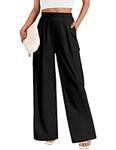 heekpek Womens Cargo Trousers High Waisted Wide Leg Cargo Pants Baggy Causal Pants Work Bottoms Combat Pants with 4 Pckets, Black