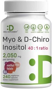Myo-Inositol & D-Chiro Inositol Supplement (40:1) 2,050mg Per Serving, 240 Veggie Capsules – with Folate, Vitamin D3, & Vitex Complex – Women Health Supplements – Non-GMO