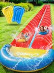 JAMBO 32FT Extra Extra Long Slip Splash and Slide, 2 Bodyboards, Heavy Duty Water Slide with Inflatable Crash Pad, Double Lane Slip Slides, Outdoor Backyard Water Slides n Toys for Kids
