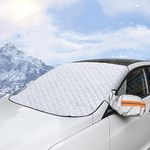 Geweeco Windshield Snow Cover, Windshield Cover for Ice and Snow 4-Layer Protection for Snow, Ice, UV, Frost Wiper & Mirror Covers, Windproof Sunshade Cover for Cars, Sedans, and Compact SUVs