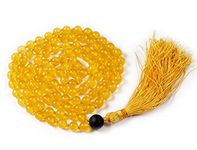 Bliss Creation Mala Beads 108 Plus Guru beads 8mm stone Large Guru Bead, Yellow Agate Lava Guru Bead with Lava Beads Bracelet, Mala Necklace Japa Mala, Hand Knotted Tibetan Mala Prayer Beads Meditation Beads Yoga Necklace