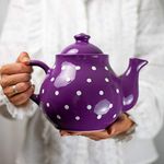 City to Cottage Ceramic 60 oz Teapot, Large Tea Pot for Bloomig and Loose Tea Leaf, Handcrafted Premium Teaware, Purple Polka Dot Tea Pot for (5-6 Cups) Serving Tea, Teapot for Tea Lovers