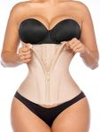 YIANNA Waist Trainer for Women Latex Underbust Tummy Control Waist Cincher Corset Hourglass Body Shaper Zipper and Hooks, Beige, Medium