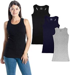 Emprella Womens Tank Tops, Basic Cotton Ribbed Racerback Tanktop (3 Pack) (Small, Assortment 2)