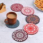 Gift Kya De Coaster Set of 6 Mandala Art Wooden Coasters with Proper Coaster Stand Coaster Set fit for Tea Cups, Coffee Mugs and Glasses (3.5 X 3.5 Inch) (Colorful Ecofriendly)