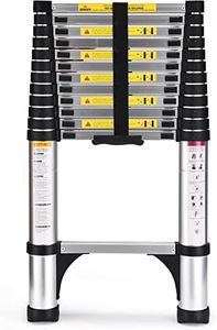 Telescoping Ladder,5M Aluminum Lightweight Extension Ladder with 2 Triangle Stabilizers, Heavy Duty 150kg Max Capacity, Multi-Purpose Collapsible Ladder for RV or Outdoor Work