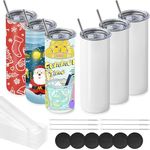 MSYU 6 Pack Sublimation Tumblers 20 oz Bulk Blank Tumblers Skinny Straight Flat Bottom Cups White with Lid and Straw