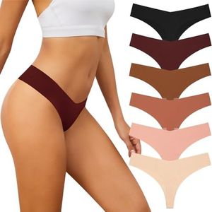 Adorel Ropa Interior Sin Costuras Tangas Bragas Cómodas para Mujer Pack de 6 Negro Color Piel S