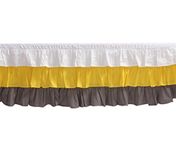 Bacati 3 Layer Ruffled Crib/Toddler Bed Skirt, White/Yellow/Grey, 13"