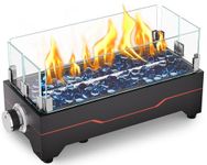 GRISUN Tabletop Fire Pit,15 Inch Propane Fire Pit Table, 30000 BTU Table Top Firepit with Glass Wind Guard,Stainless Steel Burner,Fire Glass,Portable Propane fire Pit for Patio, Camping, Backyard & RV