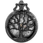 Tiong Black Pocket Watch Hollow Tree of Life Design Roman Numerals Quartz Pocket Watches with Chain Necklace for Men Women