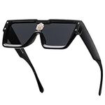 Retro Rhinestone Square Sunglasses Men Women Vintage Flat Top Rectangular Black Shades Eyewear