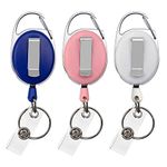 3 Pack Badge Holder with Clip, Badge Reels Retractable Heavy Duty Keychain with Key Belt Reel for Key Ring ID Card Badge Holder