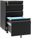 Festisoul 3 Drawer Metal Filing Cabinet with Lock, Mobile File Organizer for Home Office, Under Desk Rolling Storage for Letter and Legal Size Documents, Black