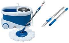 Gala Jet Spin Mop, Steel Winger & Big Wheels, 2 Microfiber Refills, Floor Cleaning Mop Stick with Bucket, Mopping Set (White and Blue) & Spin Mop Extendable Handle/Stick Rod Only, Blue