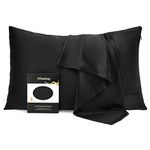 ATreebag 100% Mulberry Silk Pillowcase for Hair and Skin, Double Sided 19 Momme 600 Thread Count Pure Silk Pillow Case with Hidden Zipper and Gift Box (Black, Queen 20"x30",1pc)