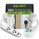 GearIT 360° Rotating Flat Plug Extension Cord (6ft, White) Multi 3-Outlet Extension 16 AWG Wire, Adapter for Small Spaces, Right Angle Socket, ETL Certified - 6 Feet