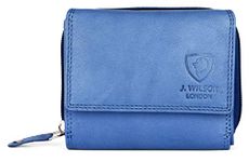 J. Wilson London Ladies RFID Safe Designer Leather Purse Card Women Wallet Zip Pocket Boxed (Sky Blue)