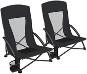 SONGMICS Portable Beach Chairs Set of 2, Folding Camping Chairs with High Backrest, Cup Holder, Outdoor Picnic Chairs, Lightweight, Heavy-Duty, Max. Load 330 lb per Chair, Black UGCB067B01