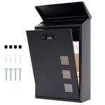 lisetar Post Box Wall Mounted, Steel Mail Box with Combination Lock - Weather-Resistant, 3 Viewing Windows, Rain Cover, Lockable for Outside, Black 40 x 25 x 10 cm