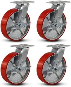 FOVERSWIVE 8"x2" Industrial Casters- Heavy Duty casters,Polyurethane Casters Wheel,Capacity up to 6000 Lb. Use for Platform Truck, U-Boat Cart,Workbenches(4 Brake)