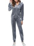 MessBebe Womens Sweatsuits Velour Tracksuits Set 2 Piece Sports Outfit Zip Hoodie Pants Set Joggers Set Grey L