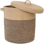 Extra Large Storage Basket with Lid 60L, 16"Wx18"H Woven Laundry Basket with Handle Jute Laundry Basket, Wicker Basket Blankets Pillows Storage in Living Room Baby Nursery, Jute/Black Mix with Lid