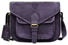 J. Wilson London Messenger Bag Women Leather Flapover 5 Litres (Rustic Purple)