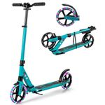 GYMAX Foldable Kick Scooter, Height Adjustable City Scooter with Light Up Wheels, Shock-Absorbing System, Non-Slip Deck & Rear Brake, Lightweight Scooters for Kids Adults and Teens (Green)