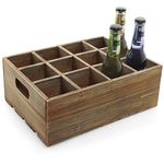 Vintage Finish Rustic Brown Wood 12 Slot Beer Bottle Serving Crate/Beer Storage Box w/Carrying Handles