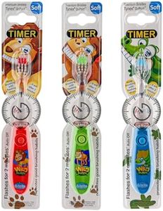 Lily's Home Kids Toothbrush Set – 2 Minutes Timer - Cute Animal Theme & Magical Glow - Ideal Toothbrush for Aged 3+ Boys - Promote Healthy Oral Care - 3 Pack with Soft Bristles