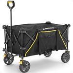 Gorilla Carts 7 cu ft 185L Capacity Foldable Festival Wagon Collapsible Durable All Terrain Utility Pull Camping Wagon with Oversized Bed and Built-in Cup Holders, Garden Trolley Black Load up to 70kg