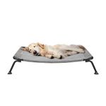 Veehoo Curved Cooling Elevated Dog Bed, Black Frame Outdoor Raised Dog Cot, Chew Proof Pet Bed with Washable & Breathable Textilene Mesh, Non-Slip Feet for Indoor & Outdoor, Large, Beige Coffee