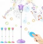 47" Adjustable Height Light Up Bubble Torch Garden Lamp Automatic Bubble Machine,Rechargeable Standing Bubble Blower with Lights and Music for Outdoor Garden Patio Wedding Party Event Decor (Purple)
